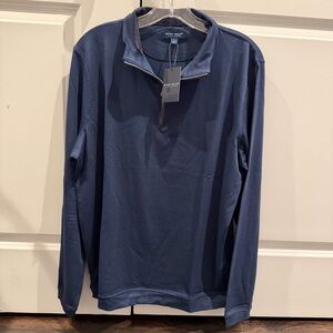 Peter Millar Albatross Cotton-Blend Piqué Quarter-Zip navy blue MF25XK63 NWT